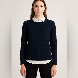 Katherine Kelly 100% Silk Navy Textured Knit Sweater M | Preppy Layering Classic
